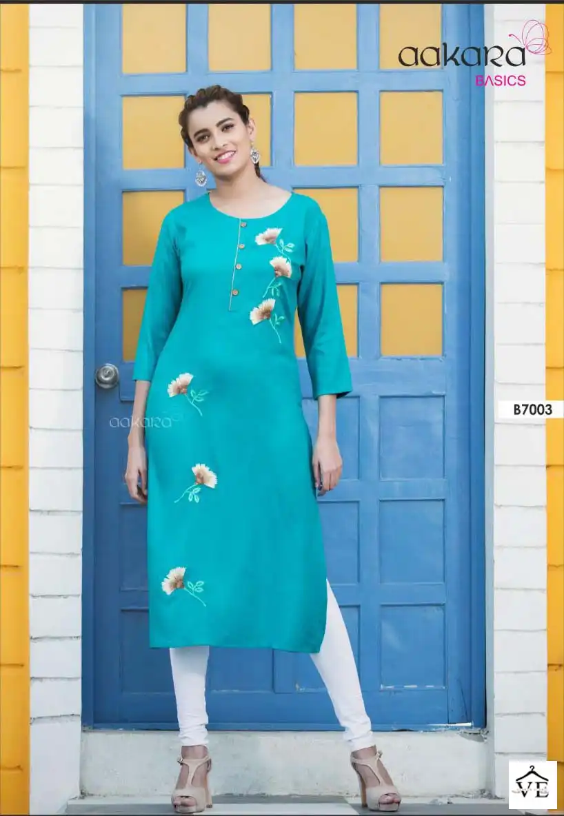Aakara Basics Vol 7 Rayon Wholesale Embroidery Work Fancy Straight Kurtis Catalog — Wholesale Kurtis, MPA wholesale from Surat — view 8