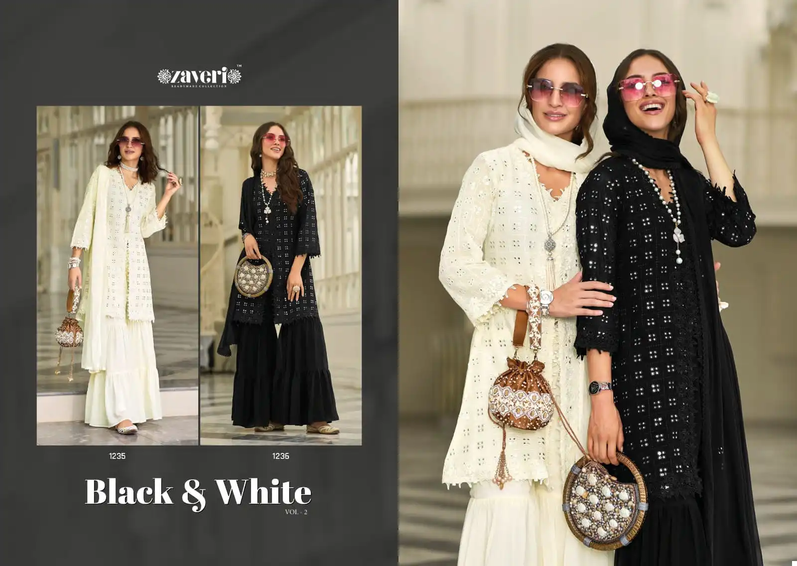 Zaveri Black - White Vol-2 Faux Georgette Wholesale Designer Readymade Suits Catalog - 2 Pcs Set — Wholesale Salwar Suits, MPA wholesale from Surat — view 3