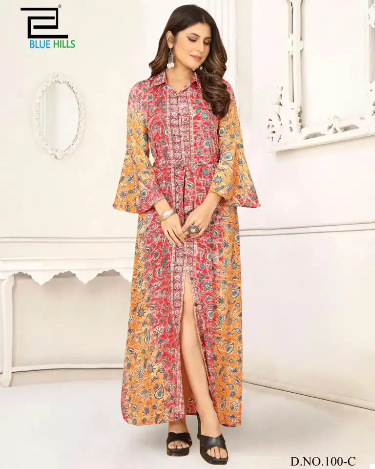Blue Hills Boho Vol 3 Heavy French Crape Print Wholesale Long Gowns Catalog — Wholesale Kurtis, Blue Hills wholesale from Surat — view 1