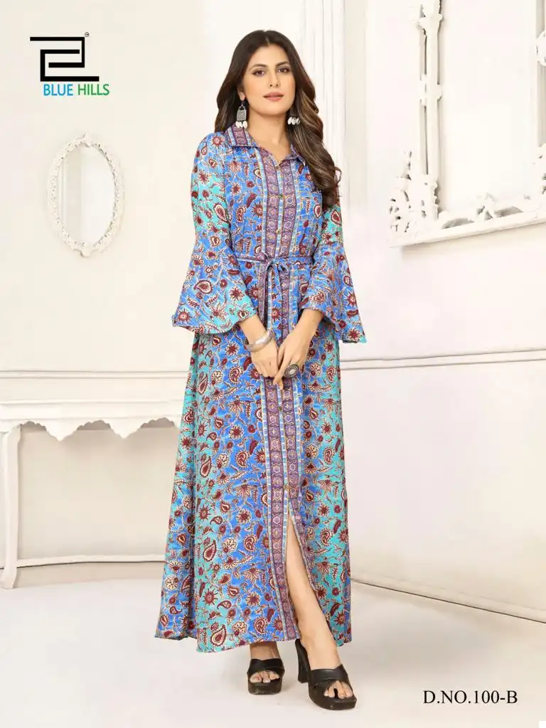 Blue Hills Boho Vol 3 Heavy French Crape Print Wholesale Long Gowns Catalog — Wholesale Kurtis, Blue Hills wholesale from Surat - Gallery Image 2