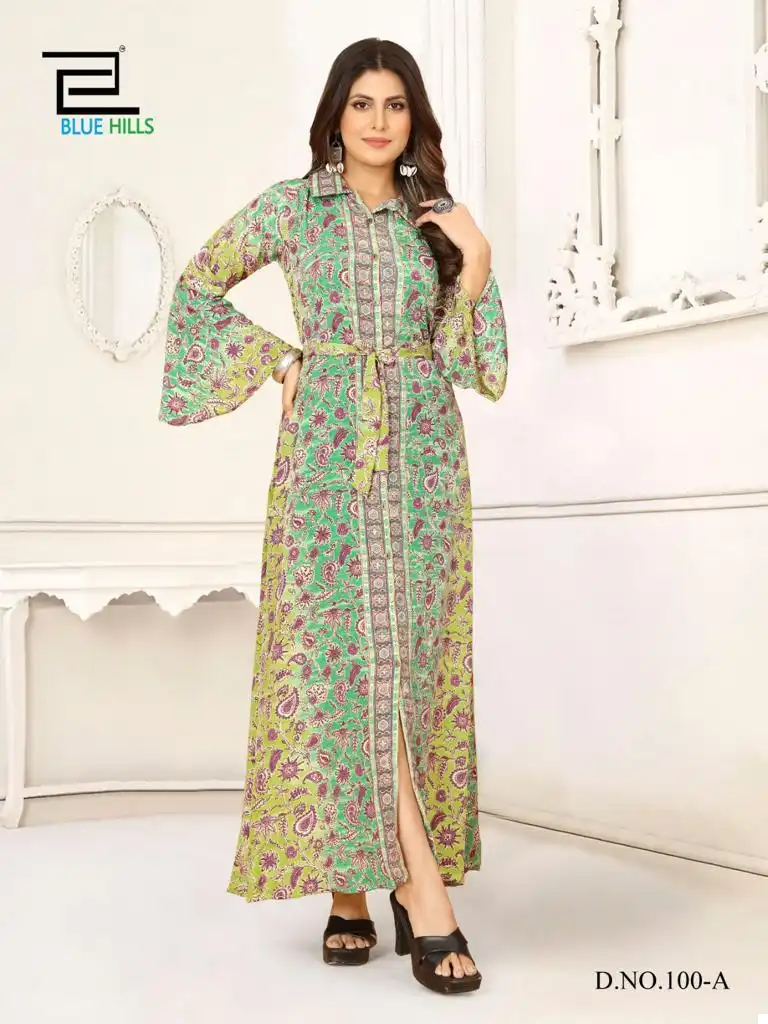 Blue Hills Boho Vol 3 Heavy French Crape Print Wholesale Long Gowns Catalog — Wholesale Kurtis, Blue Hills wholesale from Surat - Gallery Image 3