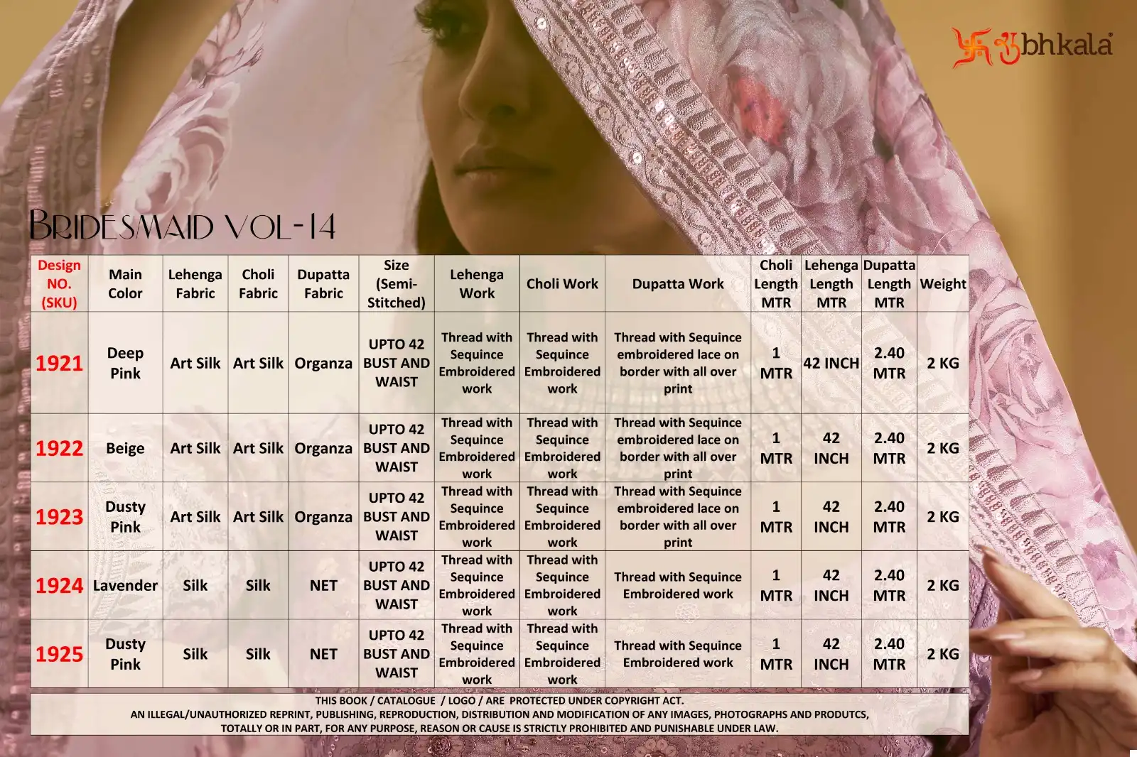 Shubhkala Bridesmaid Vol 14 Silk Wholesale Designer Semi Stitched Bridel Lehengas Catalog - Image 7