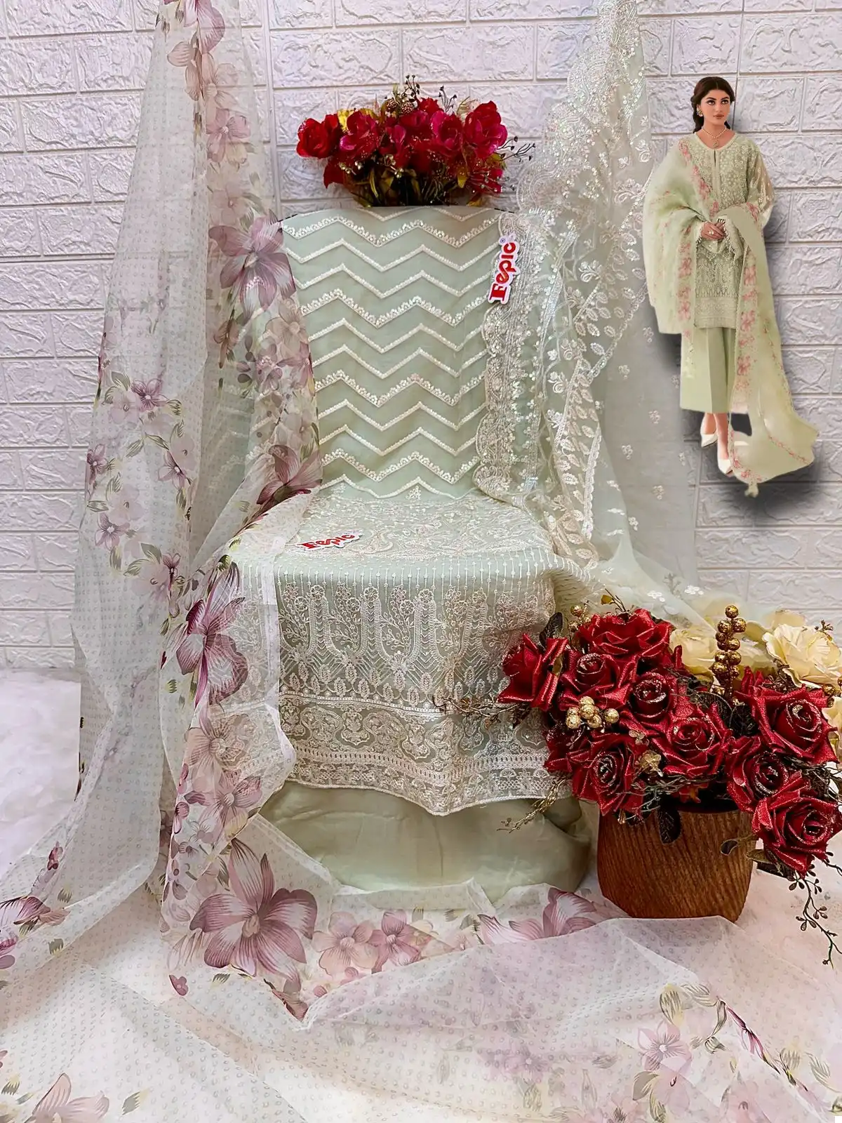 Fepic C-1627 Organza Wholesale Pakistani Suit — Wholesale Salwar Suits, MPA wholesale from Surat — view 2