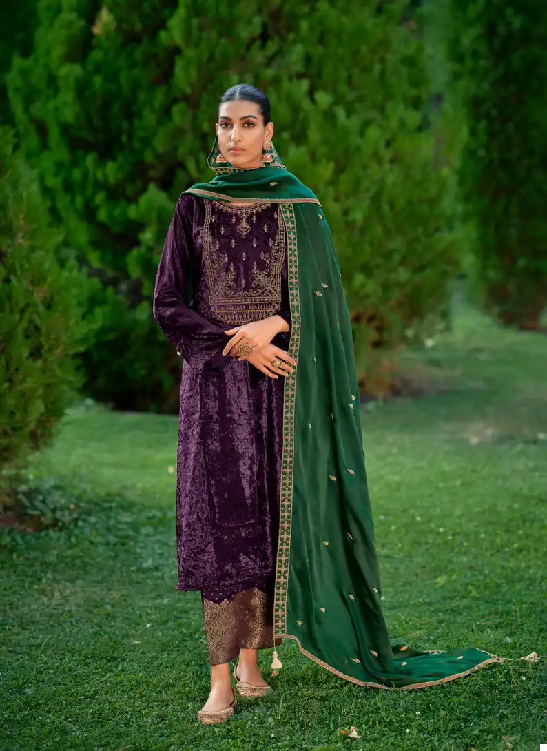 Ibiza Calista Pure Munich Viscose Velvet Wholesale Designer Winter Wear Salwar Suit Catalog — Wholesale Salwar Suits, Ibiza wholesale from Surat - Gallery Image 6