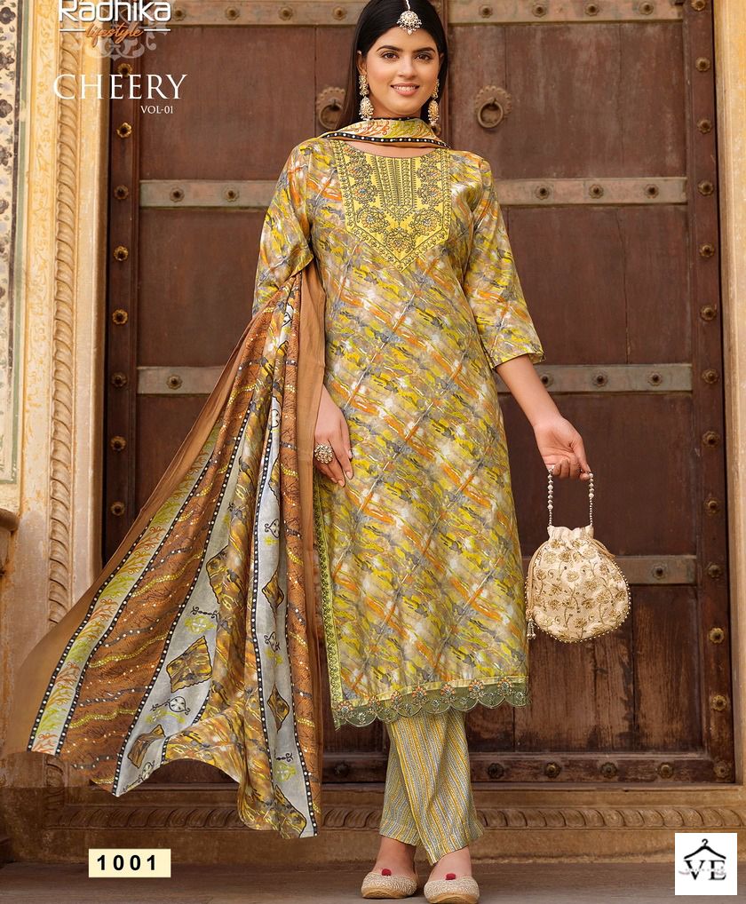 Radhika Lifestyle Cherry Vol 1 Muslin Wholesale Fancy Readymade Salwar Suit Catalog - 5 Pcs Set — Wholesale Salwar Suits, MPA wholesale from Surat — view 1