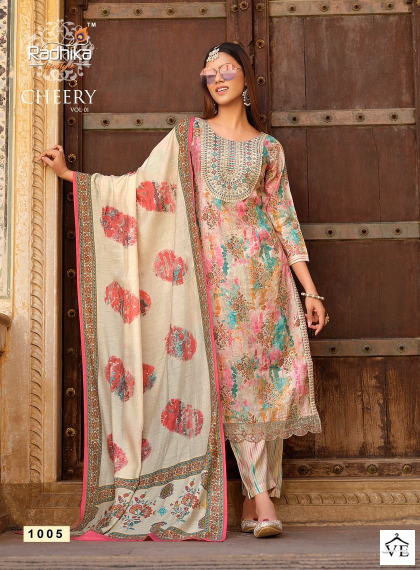 Radhika Lifestyle Cherry Vol 1 Muslin Wholesale Fancy Readymade Salwar Suit Catalog - 5 Pcs Set — Wholesale Salwar Suits, MPA wholesale from Surat - Gallery Image 4