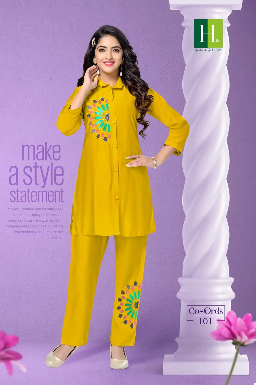 Hirwa Co-Ords Roman Silk Wholesale Fancy Embroidery Work Shirt With Pant Cord Sets Catalog - 6 Pcs Set — Wholesale Kurtis, MPA wholesale from Surat - Gallery Image 5