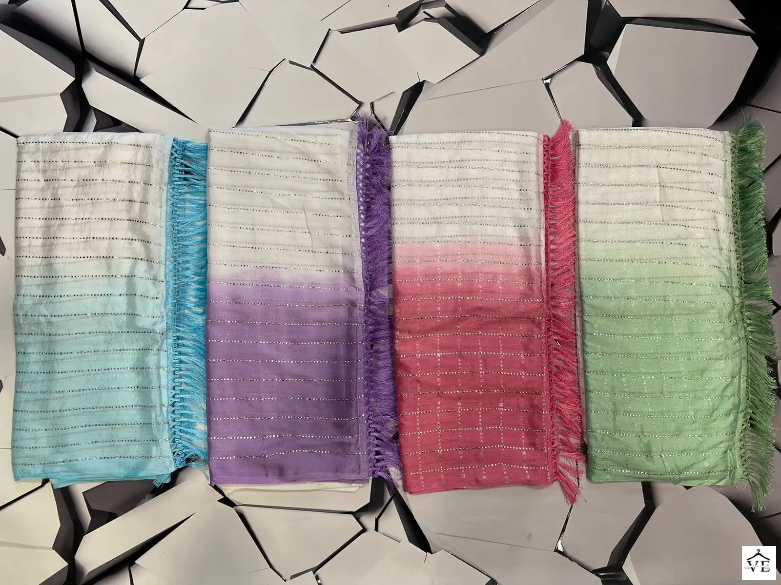 Vardan Ethnic Chinon Silk Mukaish Work Saree Chinon Wholesale Fancy Sarees Catalog — Wholesale Sarees, MPA wholesale from Surat — view 5