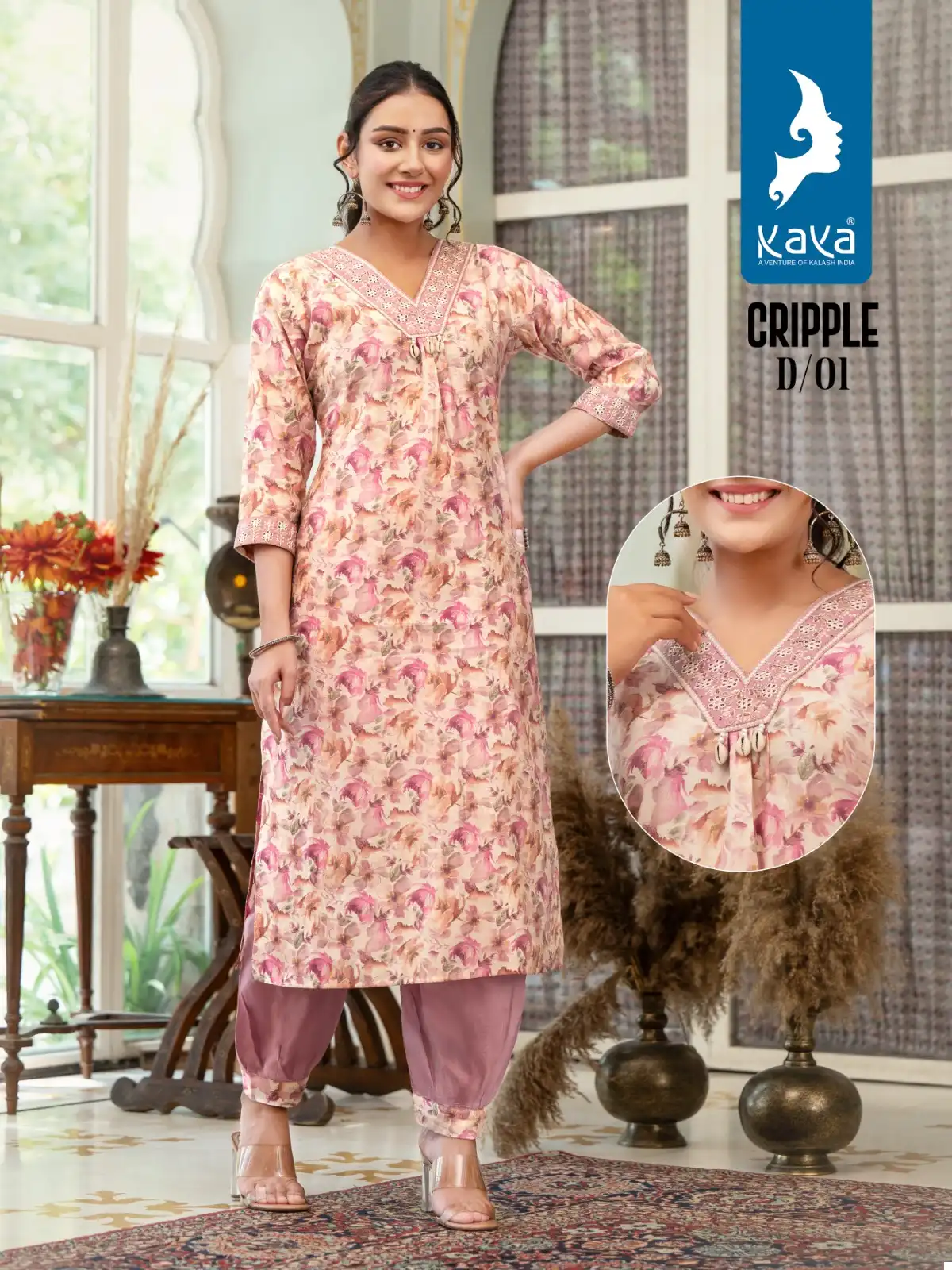 Kaya Cripple Chanderi Modal Wholesale Kurti With Pant Catalog — Wholesale Kurtis, MPA wholesale from Surat - Gallery Image 2