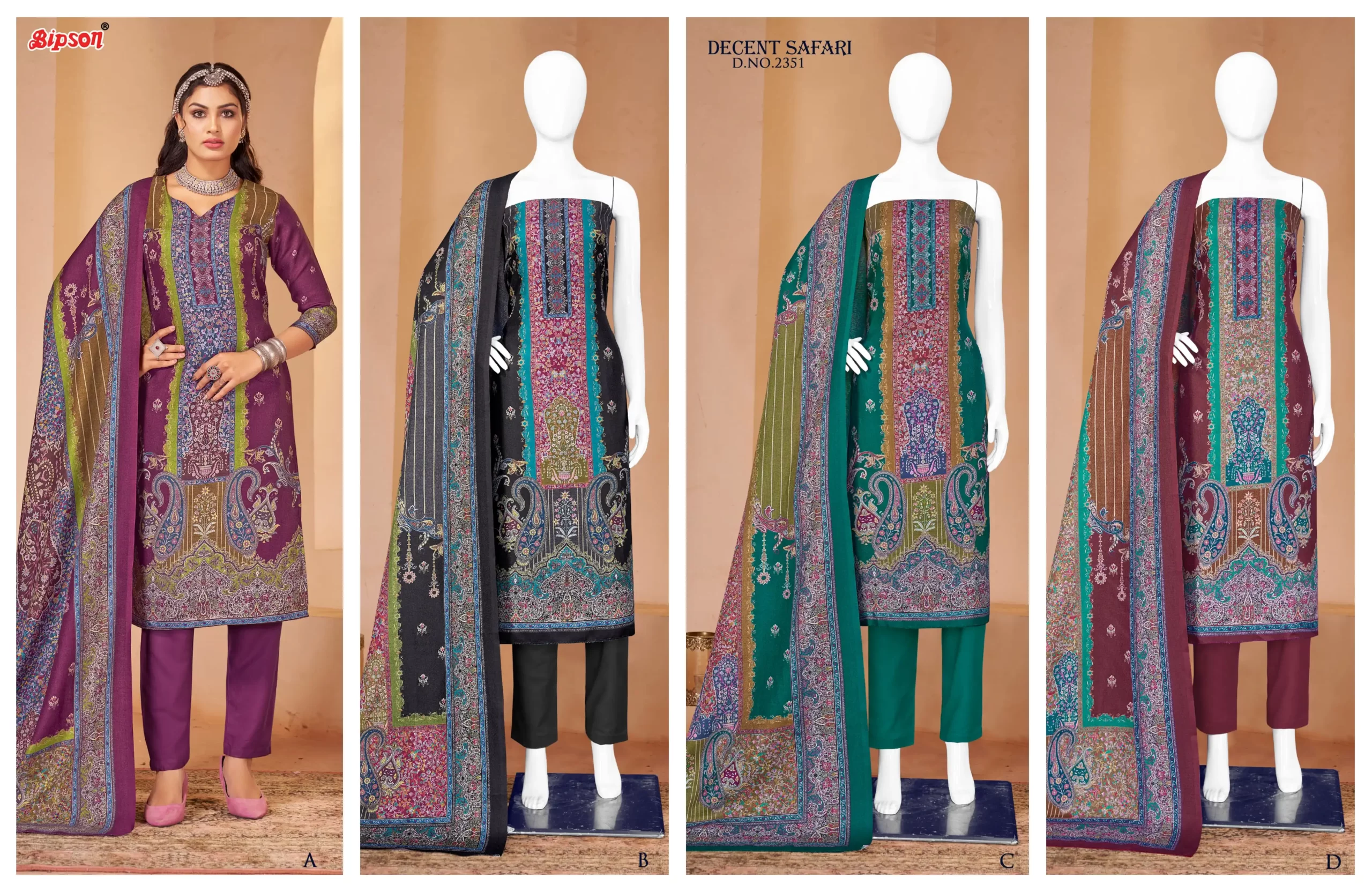 Bipson Decent Safari 2351 Pure Viscose Pashmina Wholesale Designer Winter Wear Salwar Suit Catalog — Wholesale Salwar Suits, MPA wholesale from Surat — view 5