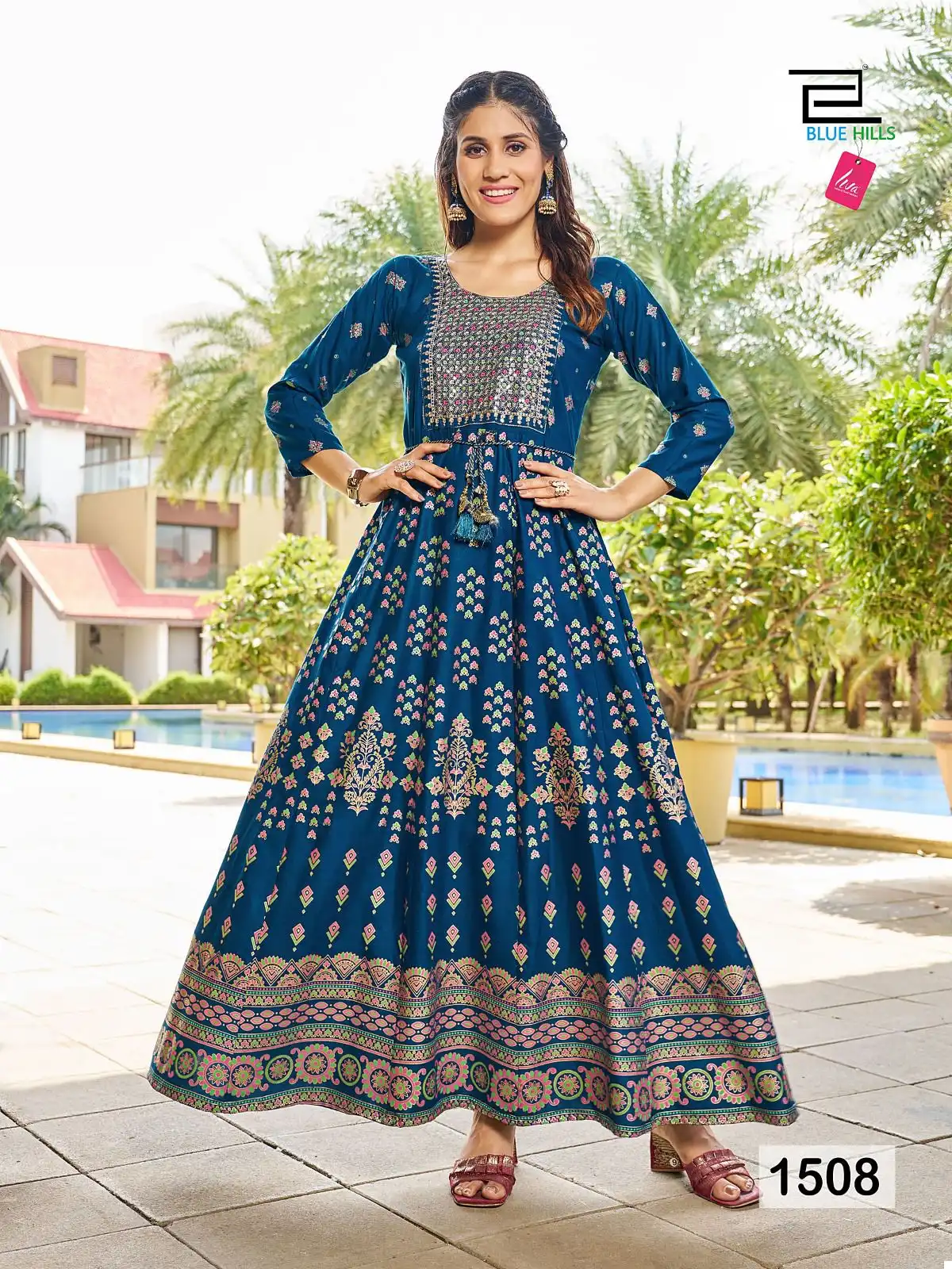 Blue Hills Diwali Night Vol 15 Rayon 14 Kg Wholesale Long Gowns Catalog — Wholesale Kurtis, Blue Hills wholesale from Surat - Gallery Image 2
