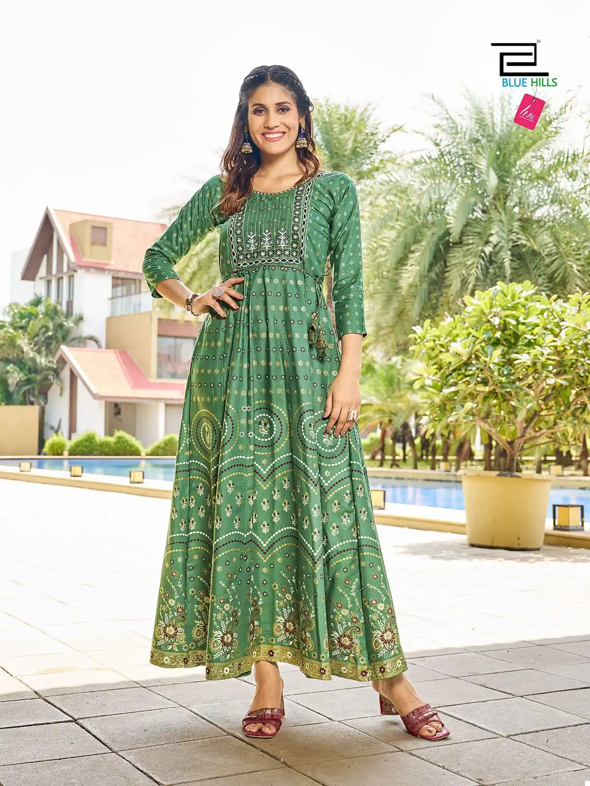 Blue Hills Diwali Night Vol 15 Rayon 14 Kg Wholesale Long Gowns Catalog — Wholesale Kurtis, Blue Hills wholesale from Surat - Gallery Image 6