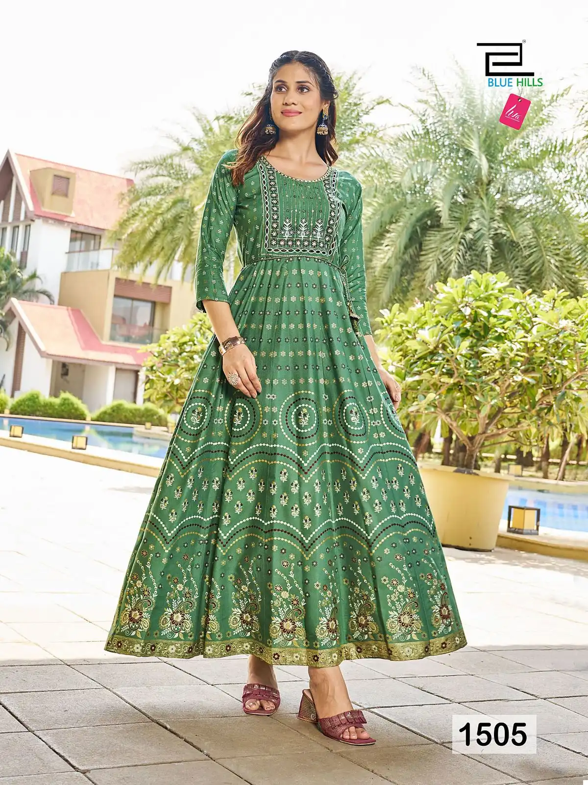 Blue Hills Diwali Night Vol 15 Rayon 14 Kg Wholesale Long Gowns Catalog — Wholesale Kurtis, Blue Hills wholesale from Surat - Gallery Image 7