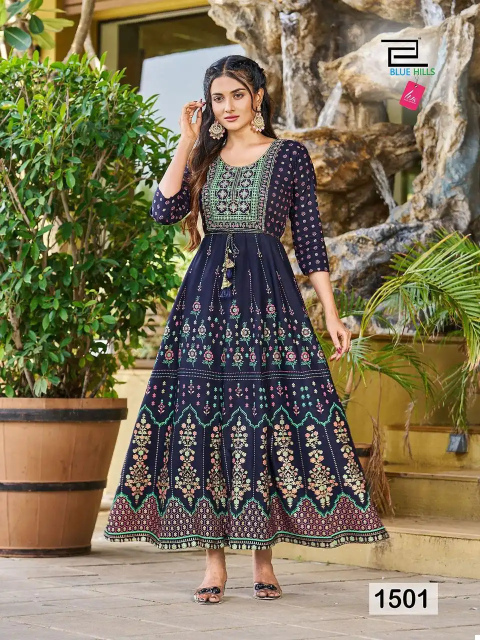 Blue Hills Diwali Night Vol 15 Rayon 14 Kg Wholesale Long Gowns Catalog — Wholesale Kurtis, Blue Hills wholesale from Surat - Gallery Image 9