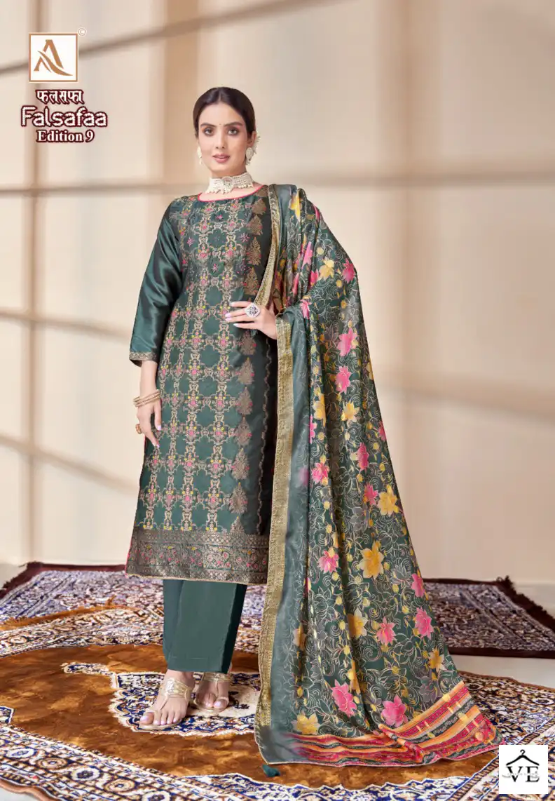Alok Suits Falsafaa Edition Vol 9 Dola Jacquard Wholesale Hand Work Designer Salwar Suit Catalog — Wholesale Salwar Suits, Alok Suit wholesale from Surat — view 2