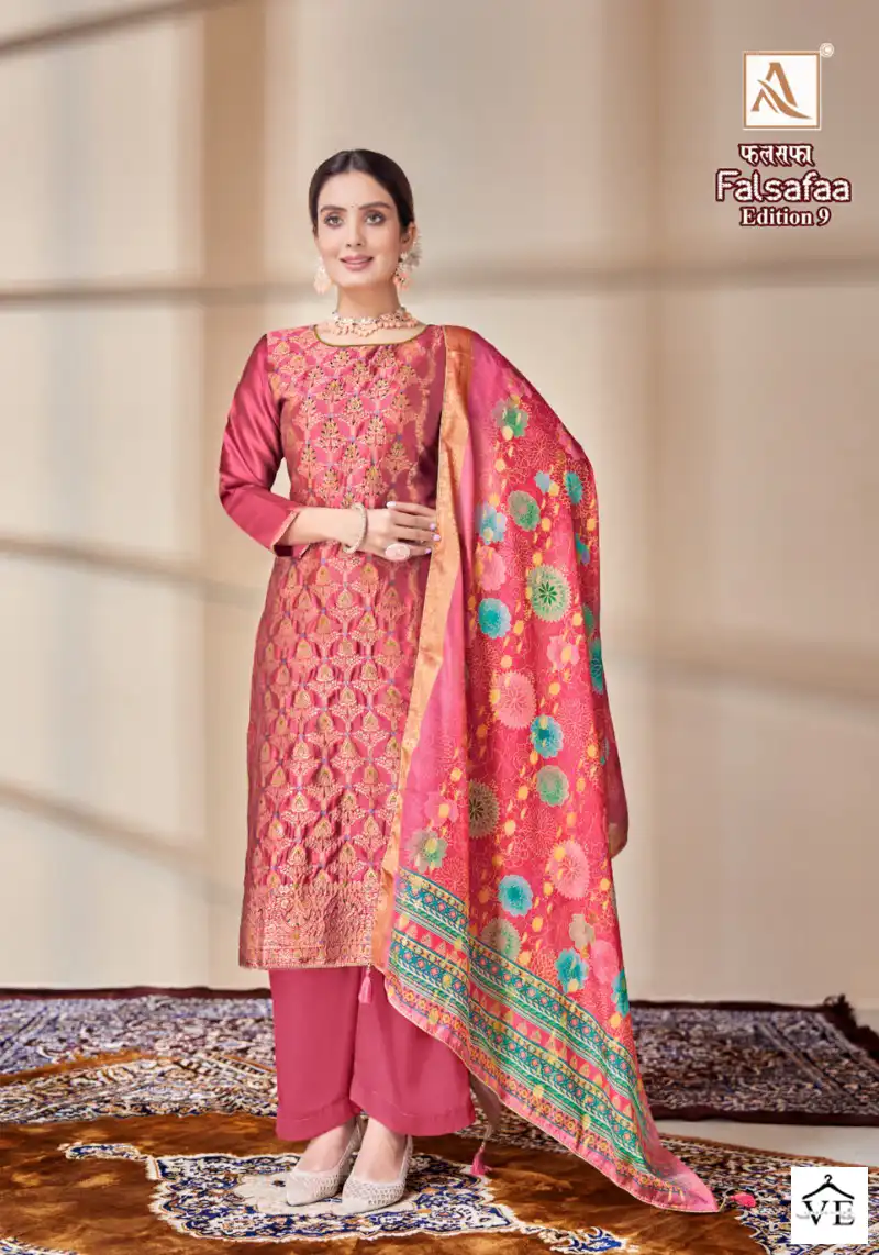 Alok Suits Falsafaa Edition Vol 9 Dola Jacquard Wholesale Hand Work Designer Salwar Suit Catalog — Wholesale Salwar Suits, Alok Suit wholesale from Surat — view 3