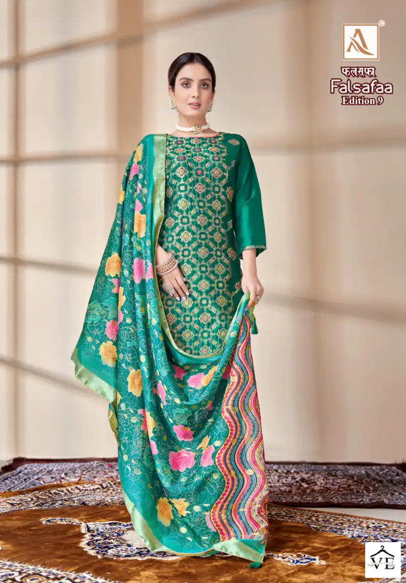 Alok Suits Falsafaa Edition Vol 9 Dola Jacquard Wholesale Hand Work Designer Salwar Suit Catalog — Wholesale Salwar Suits, Alok Suit wholesale from Surat — view 4