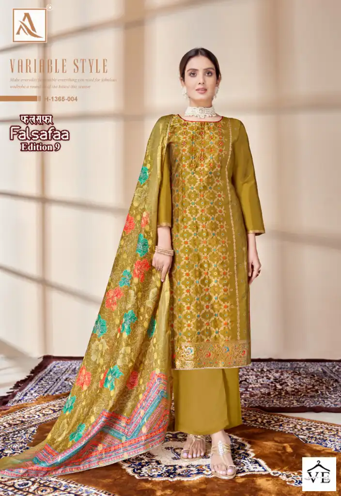 Alok Suits Falsafaa Edition Vol 9 Dola Jacquard Wholesale Hand Work Designer Salwar Suit Catalog — Wholesale Salwar Suits, Alok Suit wholesale from Surat — view 5