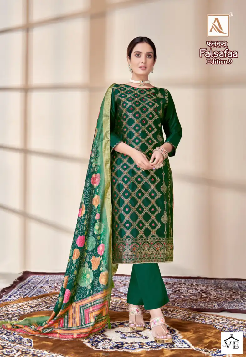 Alok Suits Falsafaa Edition Vol 9 Dola Jacquard Wholesale Hand Work Designer Salwar Suit Catalog — Wholesale Salwar Suits, Alok Suit wholesale from Surat — view 6