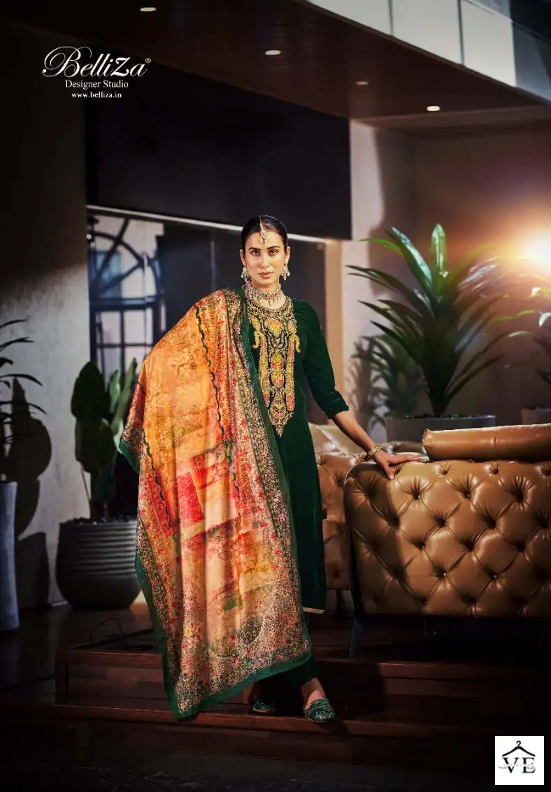 Belliza Designer Farida Velvet Wholesale Exclusive Embroidery Designer Winter Wear Salwar Suit Catalog — Wholesale Salwar Suits, Belliza Designer wholesale from Surat - Gallery Image 4