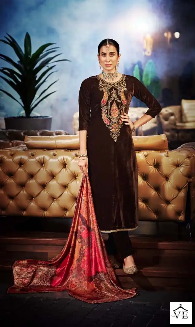 Belliza Designer Farida Velvet Wholesale Exclusive Embroidery Designer Winter Wear Salwar Suit Catalog — Wholesale Salwar Suits, Belliza Designer wholesale from Surat - Gallery Image 5