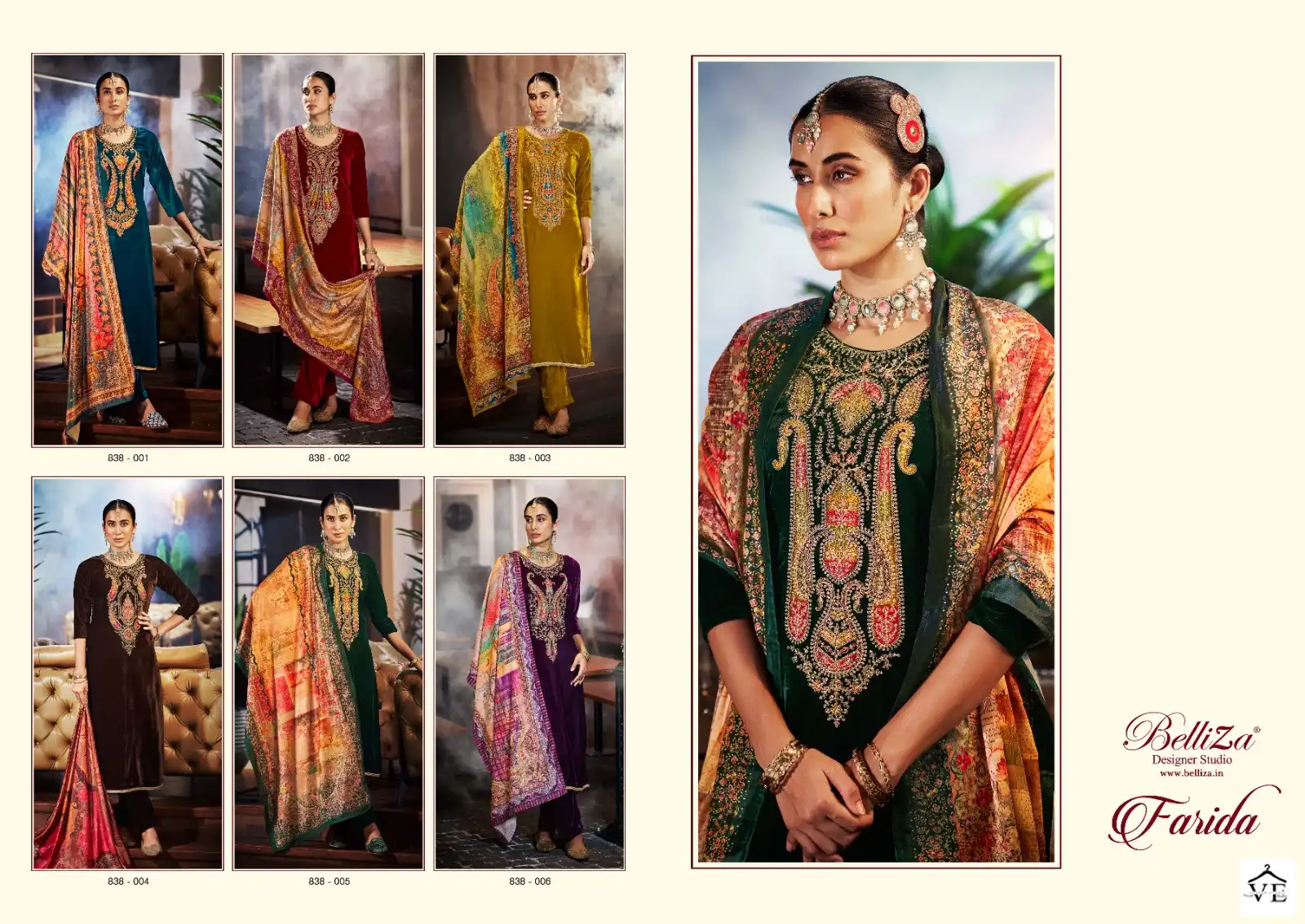 Belliza Designer Farida Velvet Wholesale Exclusive Embroidery Designer Winter Wear Salwar Suit Catalog — Wholesale Salwar Suits, Belliza Designer wholesale from Surat — view 7