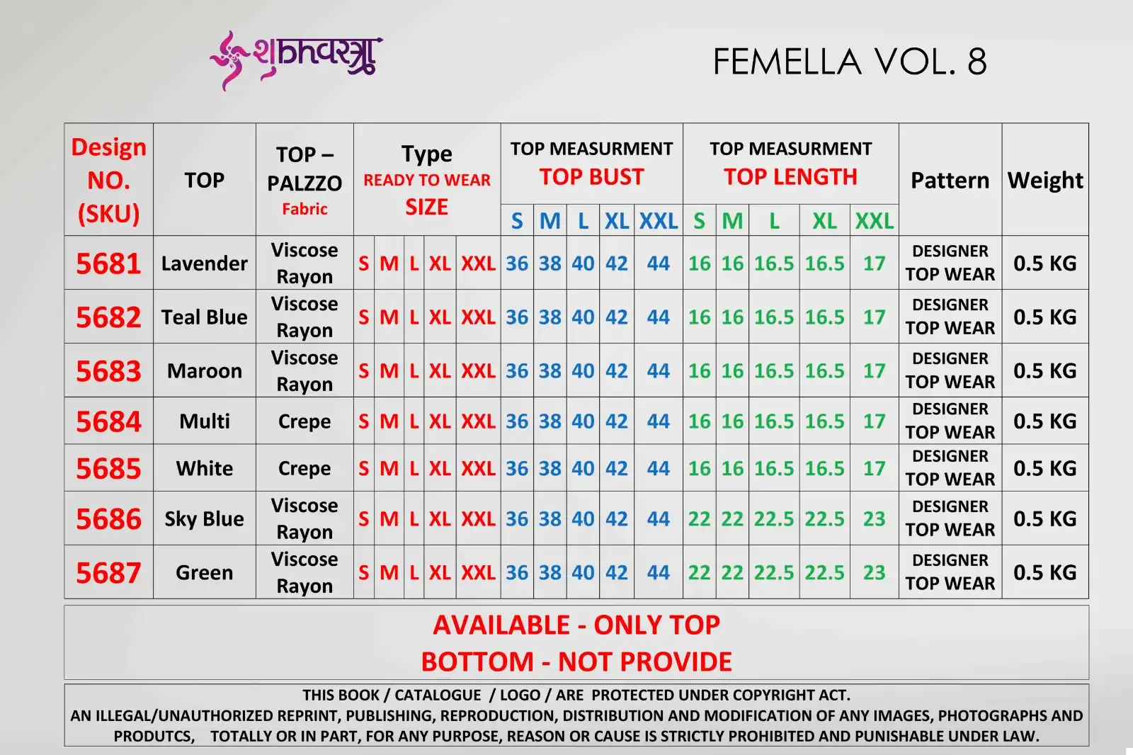 Shubhvastra Femella Vol 8 Viscose Crepe Wholesale Western Top Catalog — Singles, MPA wholesale from Surat — view 9