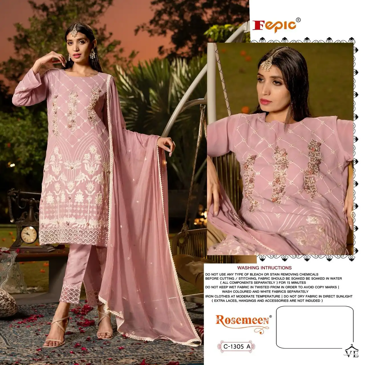 Fepic Rosemeen C 1305 Georgette Wholesale Beautiful Embroidered Pakistani Salwar Suit — Wholesale Salwar Suits, MPA wholesale from Surat - Gallery Image 2