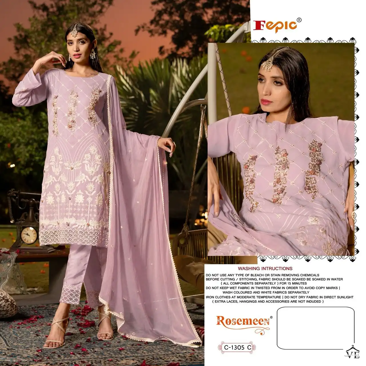 Fepic Rosemeen C 1305 Georgette Wholesale Beautiful Embroidered Pakistani Salwar Suit — Wholesale Salwar Suits, MPA wholesale from Surat - Gallery Image 6