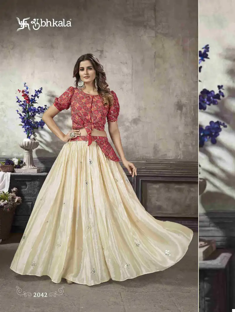 Shubhkala Frill &amp; Flare Vol 5 Art Silk Wholesale Crop Top Lehenga Catalog — Wholesale Kurtis, MPA wholesale from Surat — view 3
