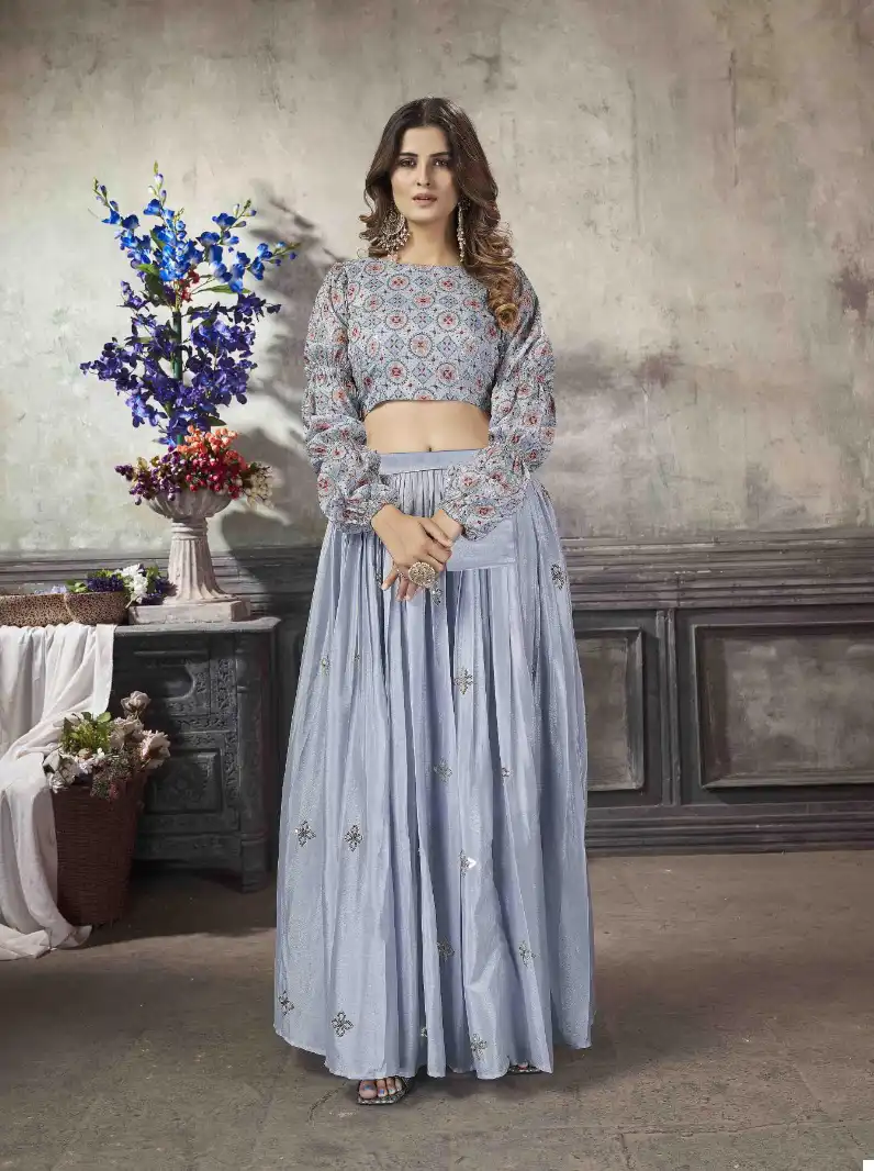Shubhkala Frill &amp; Flare Vol 5 Art Silk Wholesale Crop Top Lehenga Catalog — Wholesale Kurtis, MPA wholesale from Surat — view 4