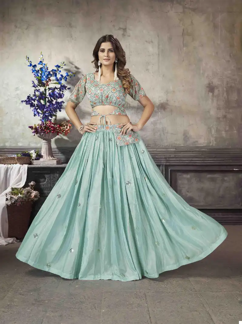Shubhkala Frill &amp; Flare Vol 5 Art Silk Wholesale Crop Top Lehenga Catalog — Wholesale Kurtis, MPA wholesale from Surat — view 5