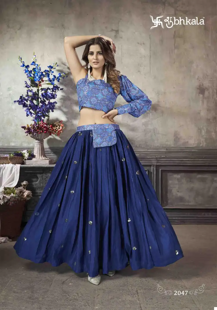 Shubhkala Frill &amp; Flare Vol 5 Art Silk Wholesale Crop Top Lehenga Catalog — Wholesale Kurtis, MPA wholesale from Surat — view 6