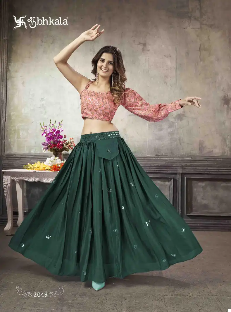 Shubhkala Frill &amp; Flare Vol 5 Art Silk Wholesale Crop Top Lehenga Catalog — Wholesale Kurtis, MPA wholesale from Surat — view 8