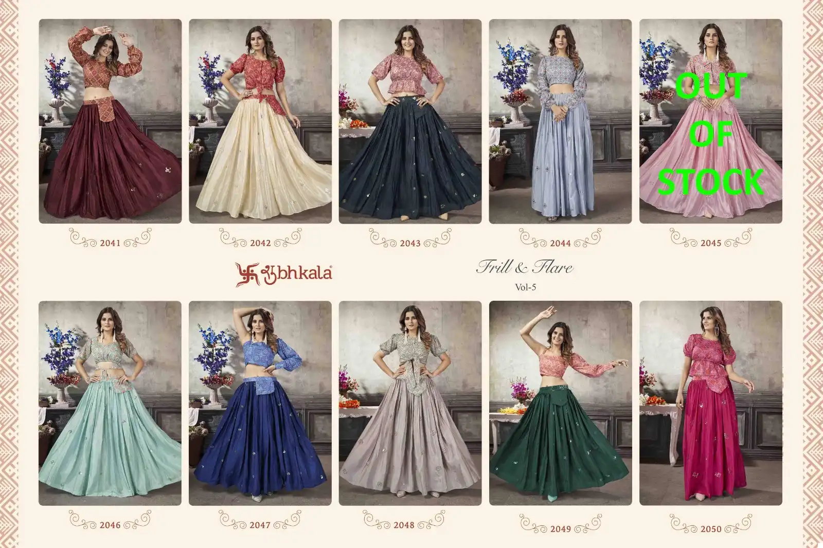 Shubhkala Frill &amp; Flare Vol 5 Art Silk Wholesale Crop Top Lehenga Catalog — Wholesale Kurtis, MPA wholesale from Surat — view 9