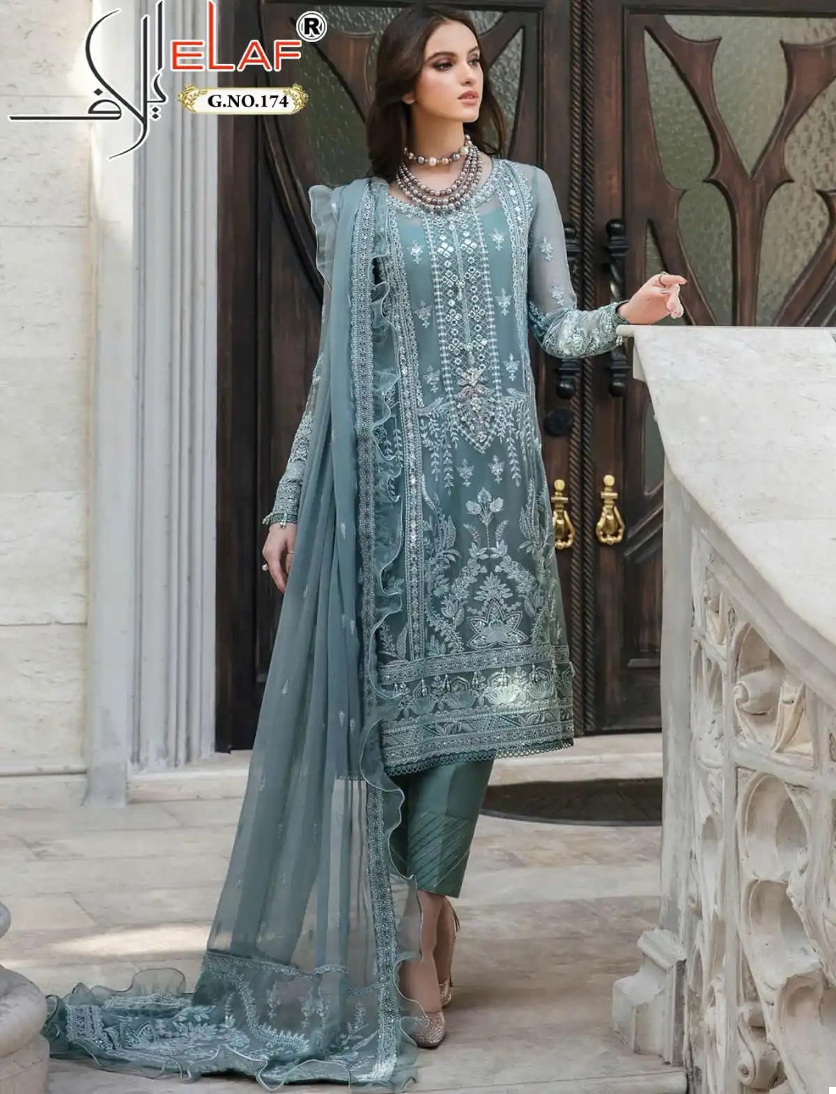 Elaf G-174 Heavy Faux Georgette Wholesale Pakistani Suit — Wholesale Salwar Suits, MPA wholesale from Surat — view 1