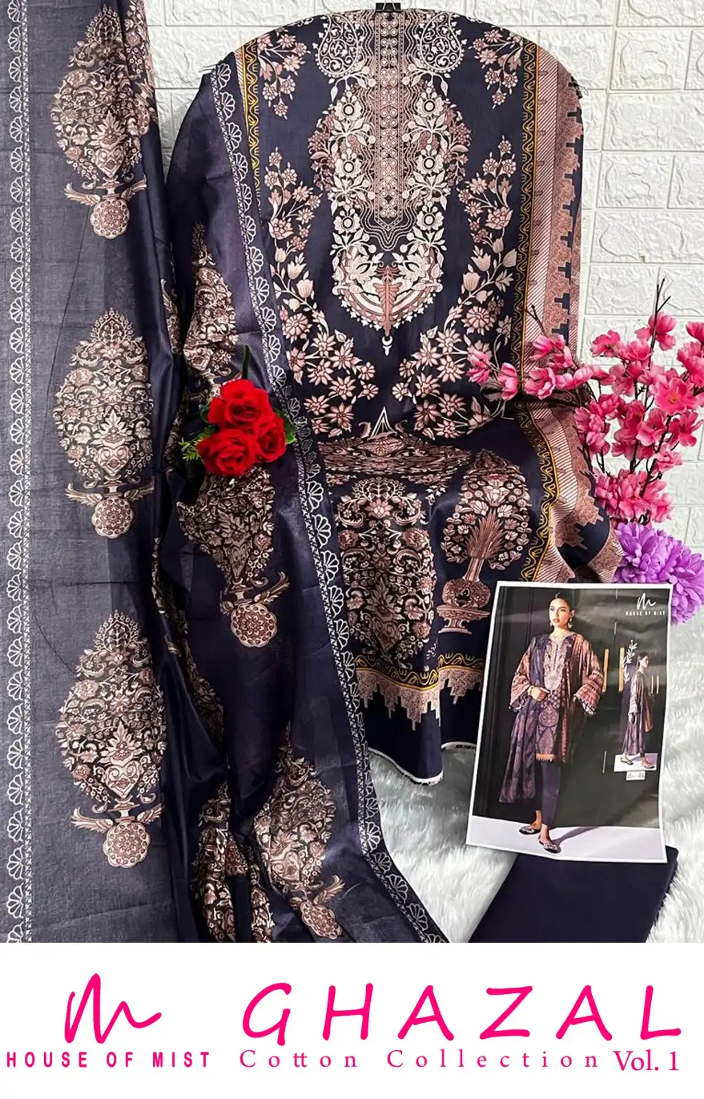 House Of Mist Ghazal Cotton Collection Vol 1 Pure Cotton Wholesale Pakistani Salwar Suit Catalog — Wholesale Salwar Suits, MPA wholesale from Surat - Gallery Image 7