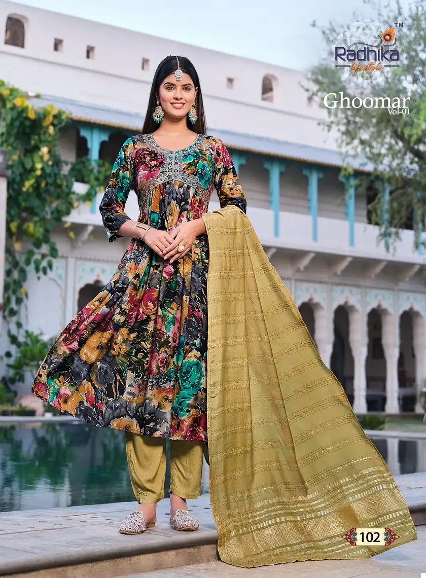 Radhika Ghoomar Vol 1 Rayon Wholesale Readymade Suit Catalog — Wholesale Salwar Suits, MPA wholesale from Surat - Gallery Image 3