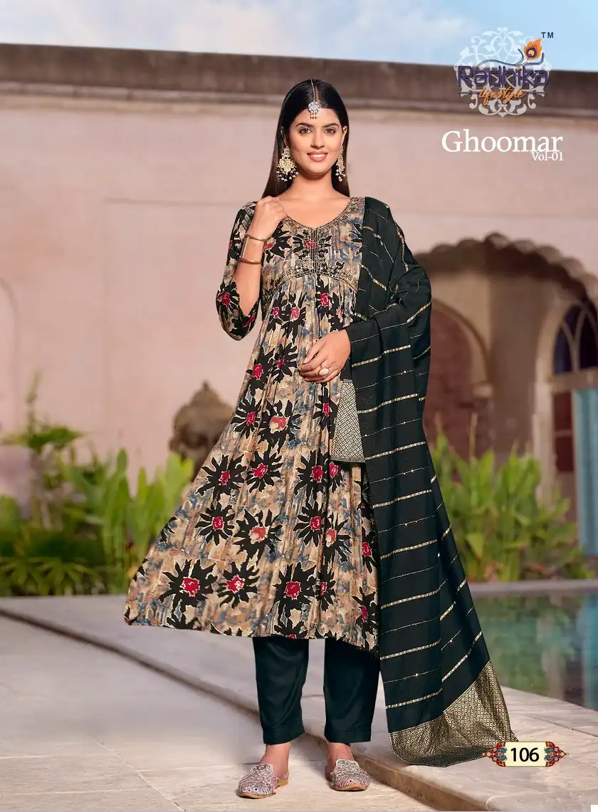 Radhika Ghoomar Vol 1 Rayon Wholesale Readymade Suit Catalog — Wholesale Salwar Suits, MPA wholesale from Surat - Gallery Image 5