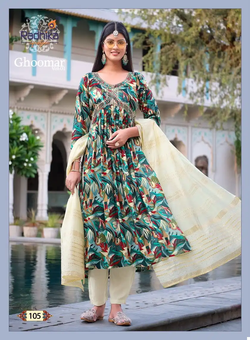 Radhika Ghoomar Vol 1 Rayon Wholesale Readymade Suit Catalog — Wholesale Salwar Suits, MPA wholesale from Surat - Gallery Image 6