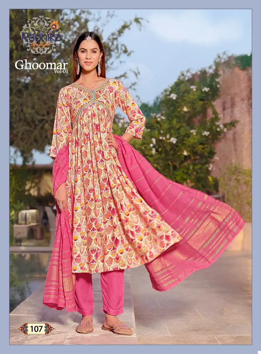 Radhika Ghoomar Vol 1 Rayon Wholesale Readymade Suit Catalog — Wholesale Salwar Suits, MPA wholesale from Surat - Gallery Image 7