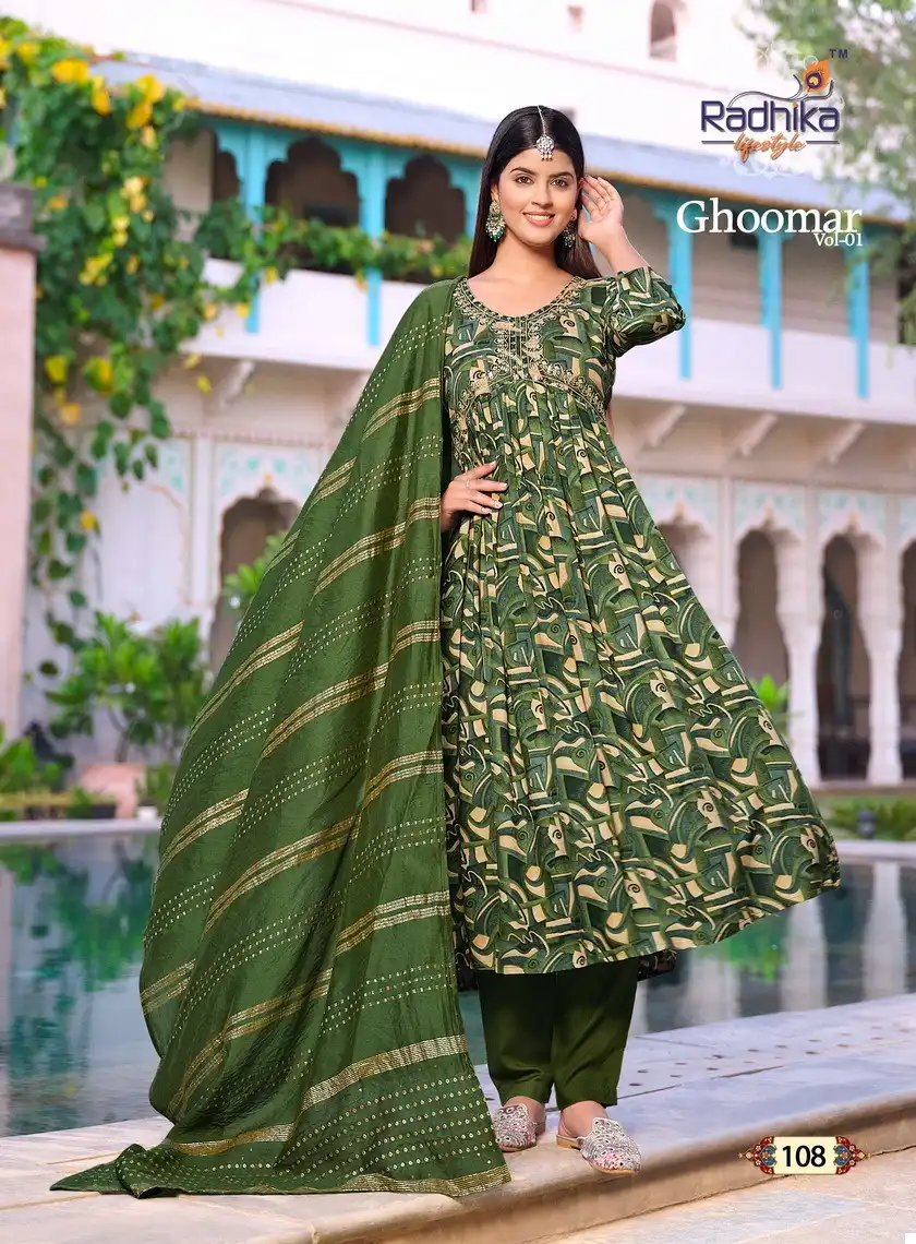 Radhika Ghoomar Vol 1 Rayon Wholesale Readymade Suit Catalog — Wholesale Salwar Suits, MPA wholesale from Surat - Gallery Image 8