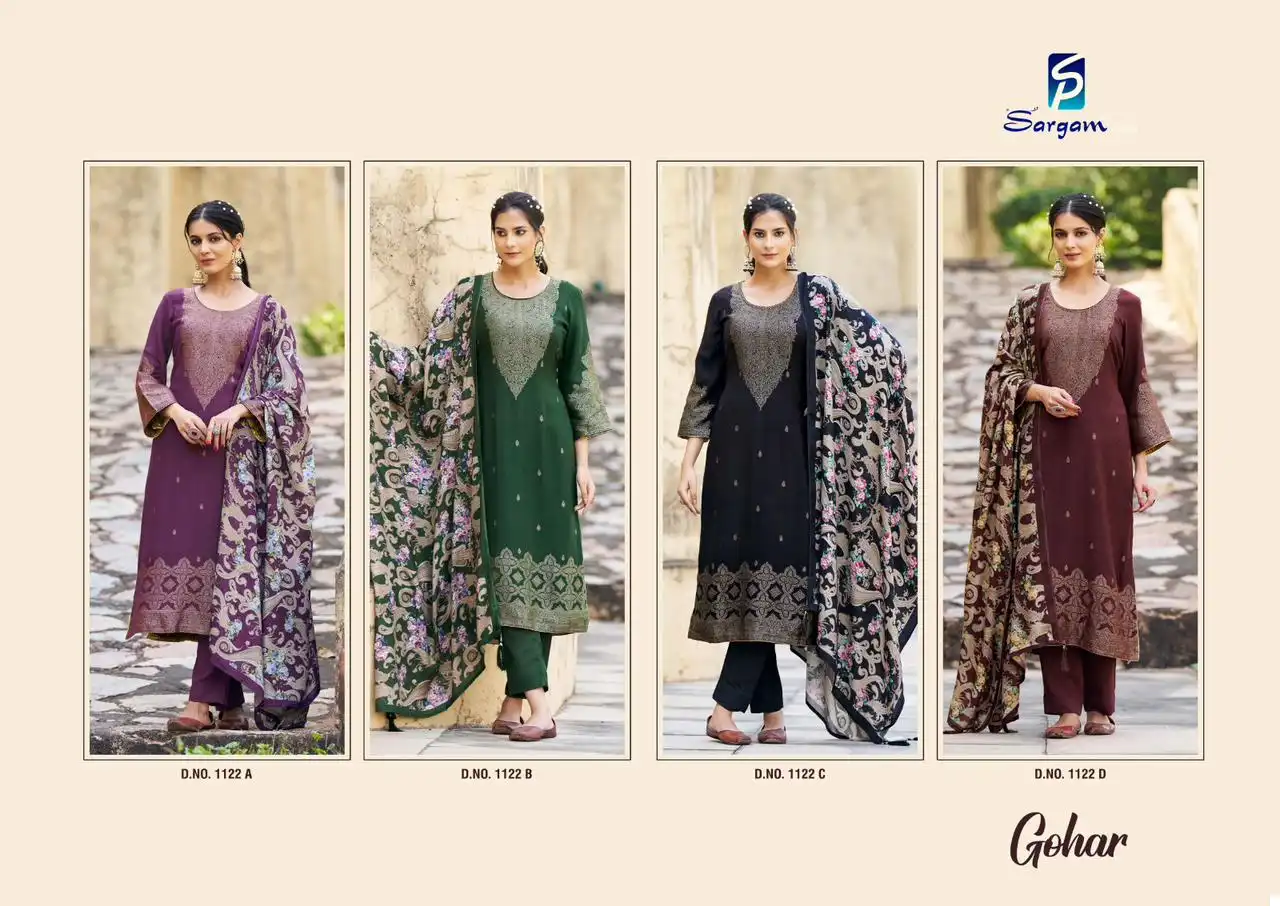 Sargam Gohar Pure Woolen Pashmina Jacquard Wholesale Winter Wear Suits Catalog — Wholesale Salwar Suits, MPA wholesale from Surat — view 5