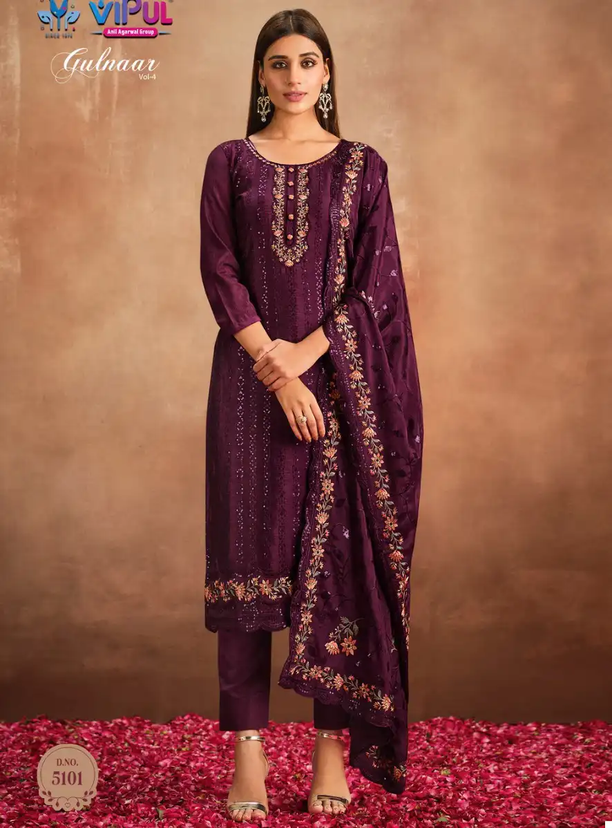 Vipul Gulnaar Vol-4 Chinnon Wholesale Designer Salwar Suits Catalog — Wholesale Salwar Suits, MPA wholesale from Surat — view 1