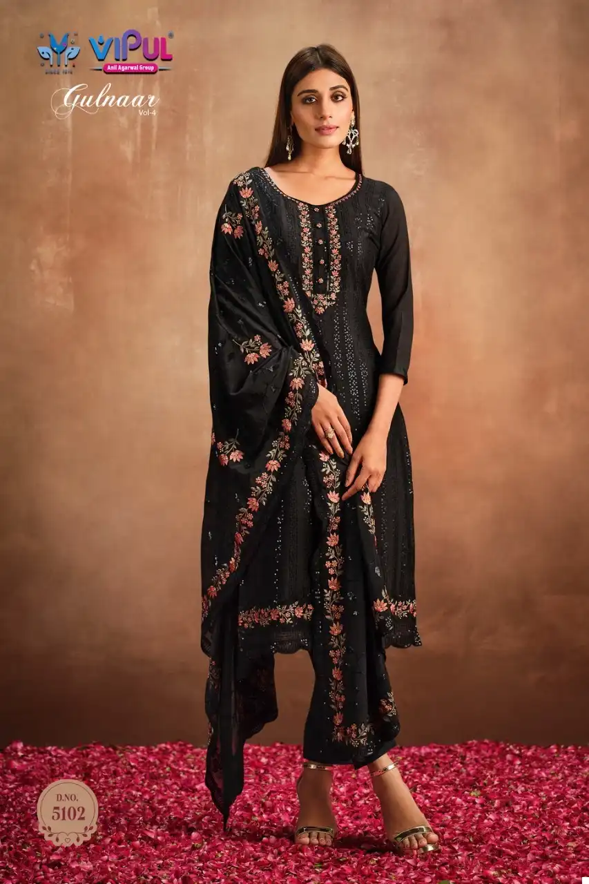 Vipul Gulnaar Vol-4 Chinnon Wholesale Designer Salwar Suits Catalog — Wholesale Salwar Suits, MPA wholesale from Surat - Gallery Image 3