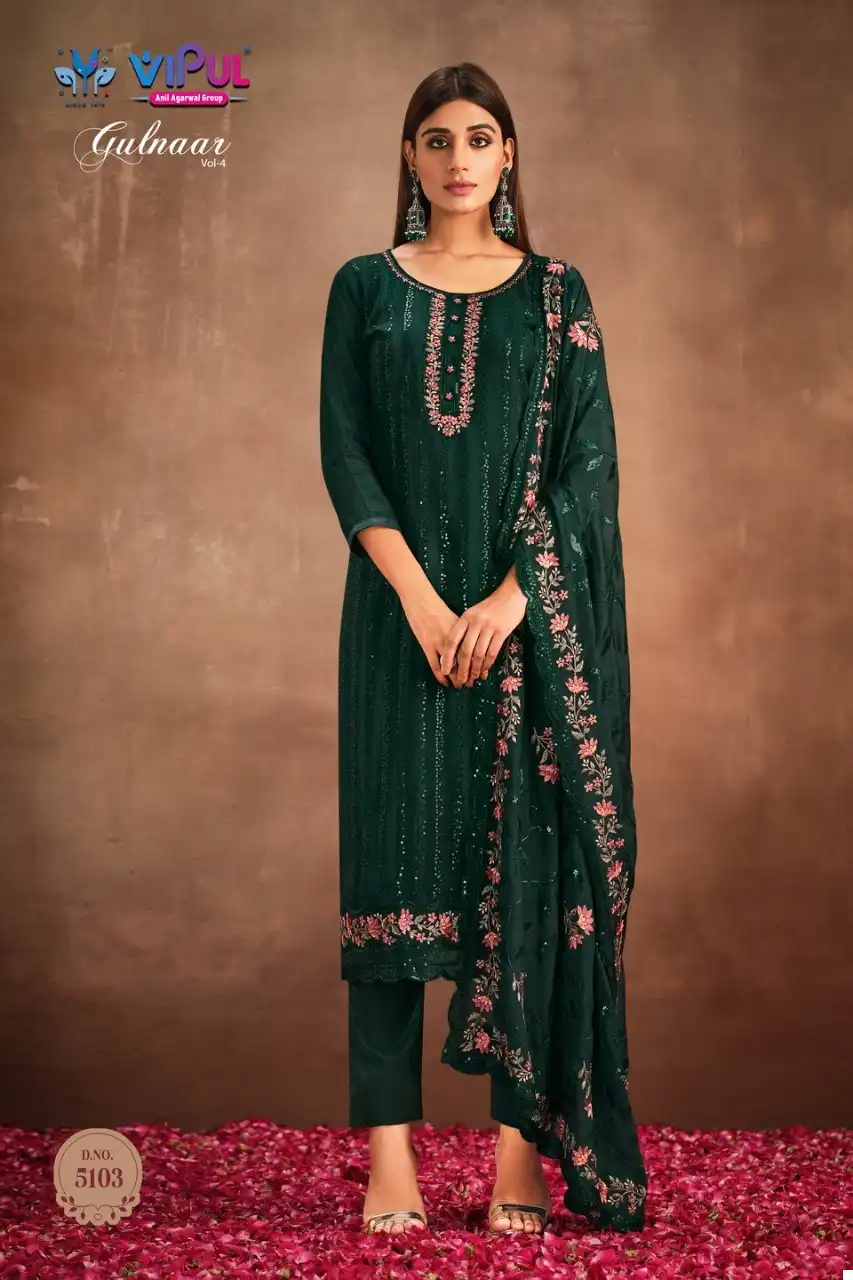 Vipul Gulnaar Vol-4 Chinnon Wholesale Designer Salwar Suits Catalog — Wholesale Salwar Suits, MPA wholesale from Surat - Gallery Image 4