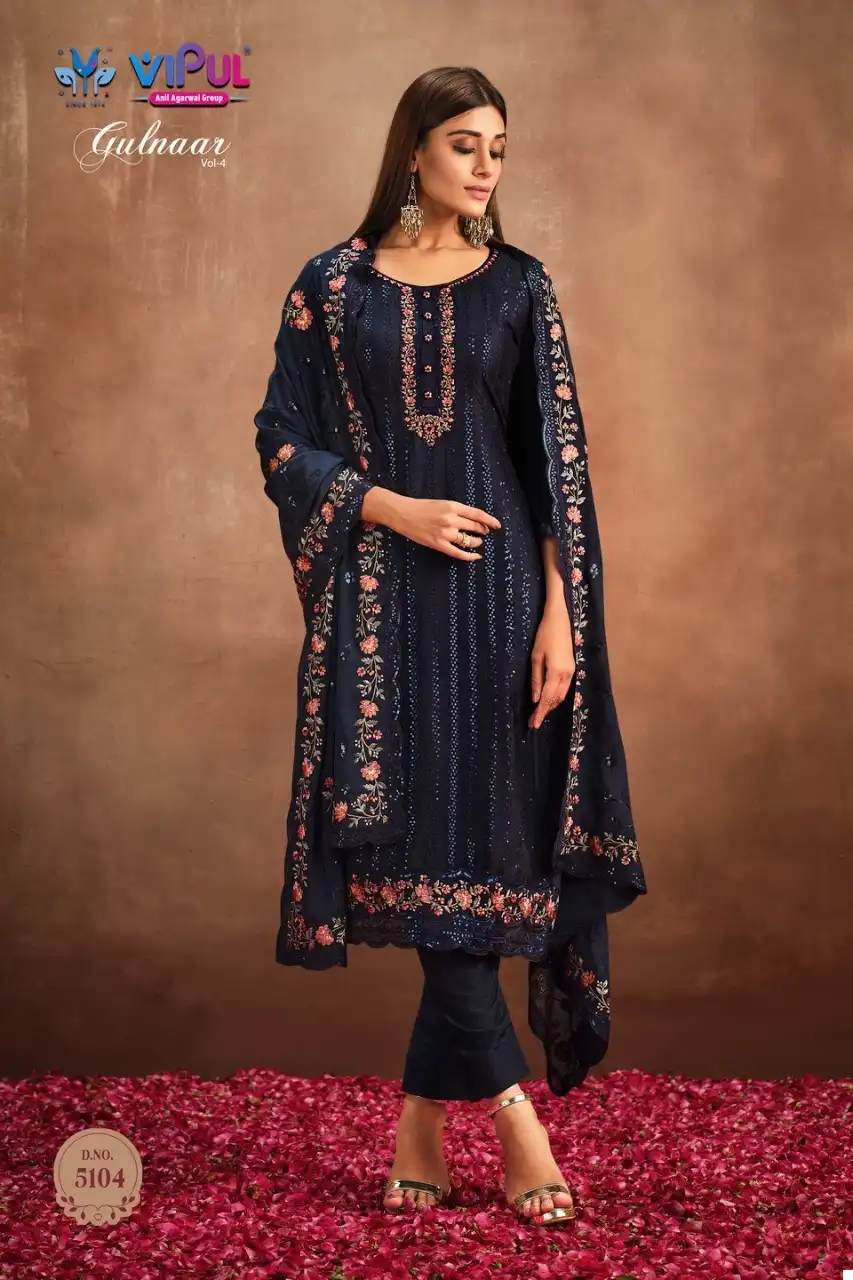Vipul Gulnaar Vol-4 Chinnon Wholesale Designer Salwar Suits Catalog — Wholesale Salwar Suits, MPA wholesale from Surat - Gallery Image 5