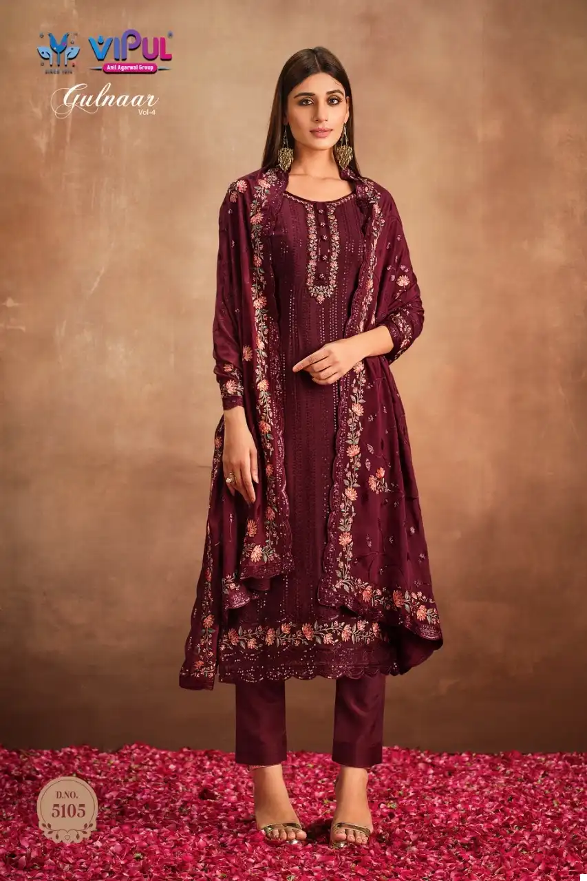 Vipul Gulnaar Vol-4 Chinnon Wholesale Designer Salwar Suits Catalog — Wholesale Salwar Suits, MPA wholesale from Surat - Gallery Image 6