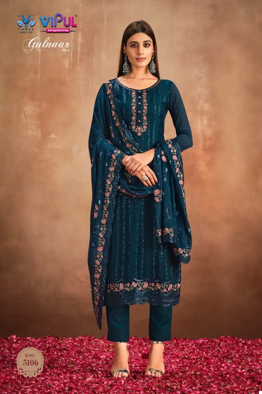 Vipul Gulnaar Vol-4 Chinnon Wholesale Designer Salwar Suits Catalog — Wholesale Salwar Suits, MPA wholesale from Surat - Gallery Image 2