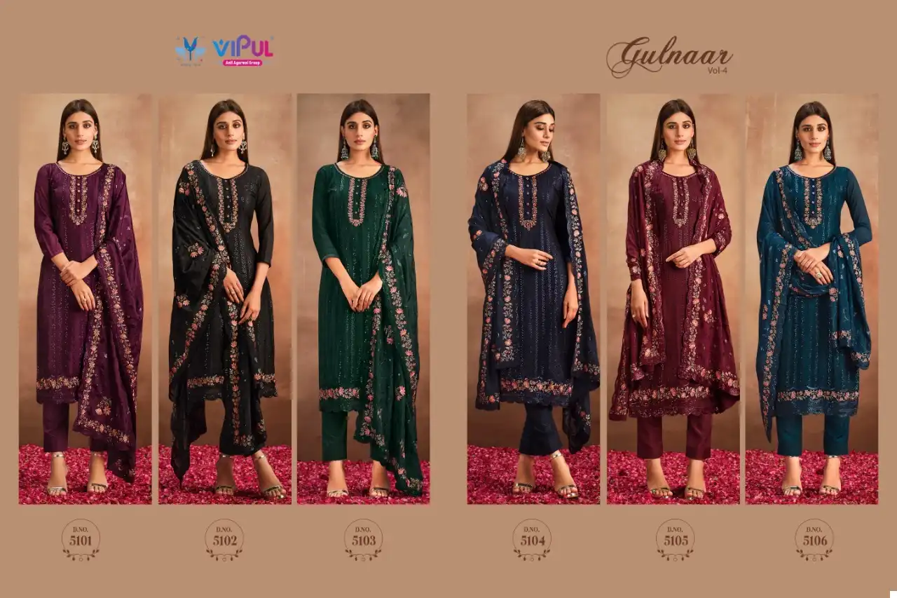 Vipul Gulnaar Vol-4 Chinnon Wholesale Designer Salwar Suits Catalog — Wholesale Salwar Suits, MPA wholesale from Surat — view 7